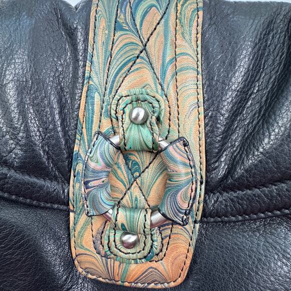 Solace Artsy Art To Wear Black Pebbled Buttery Soft Leather Boho Purse - Picture 14 of 14